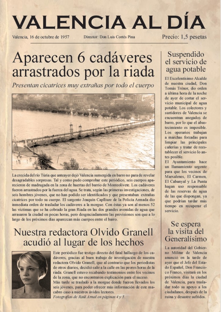 Portada del periódico Valencia al Día, del proyecto Olvido